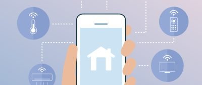 Smart home controlled by phone infographic vector